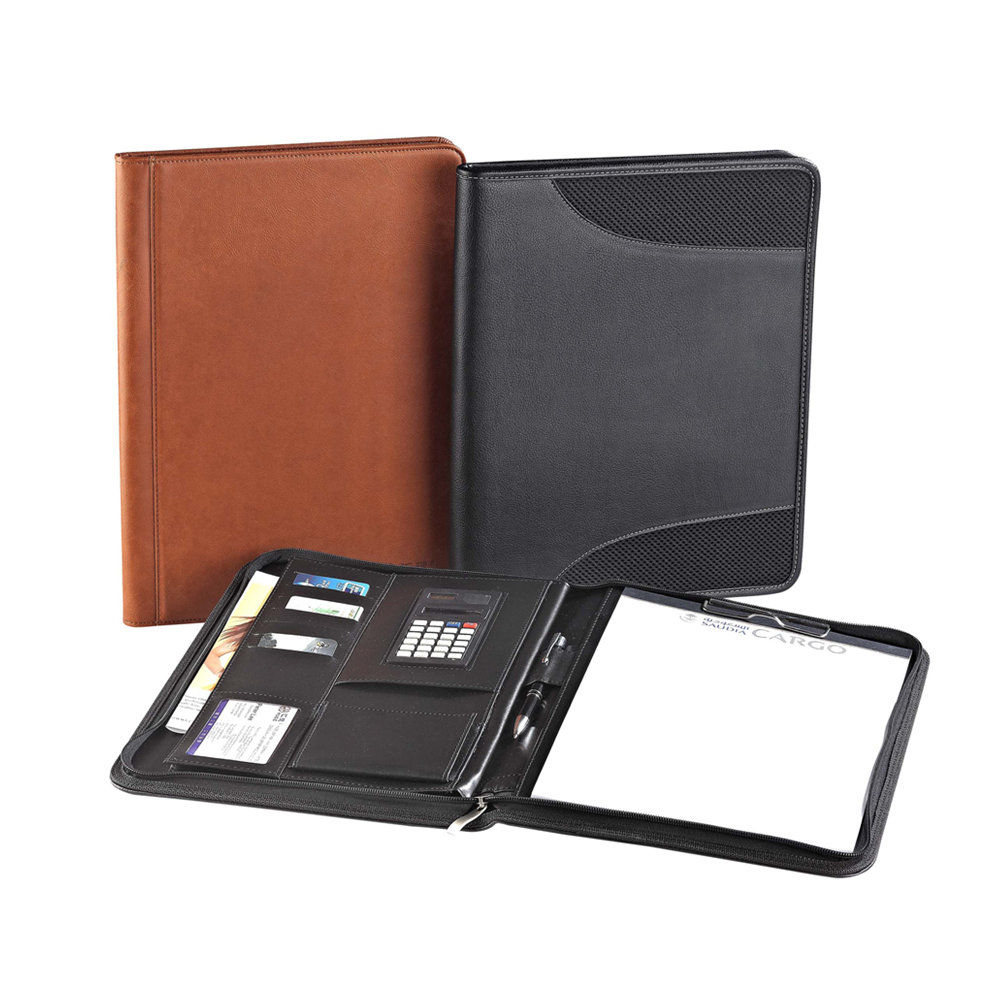 A4 business zipper leather portfolio conference signature file organizer folder
