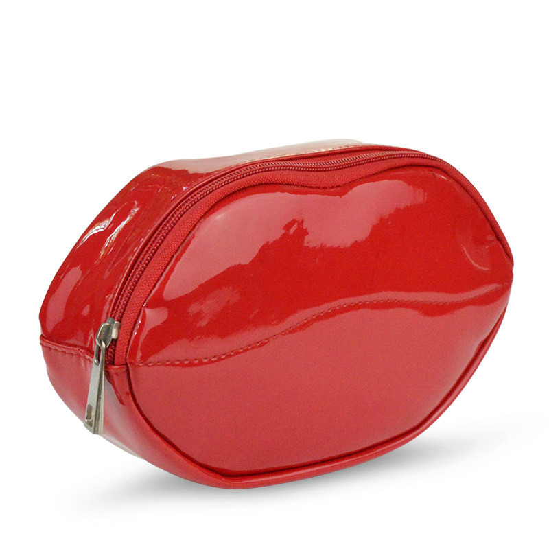 red lip shaped cosmetic bag