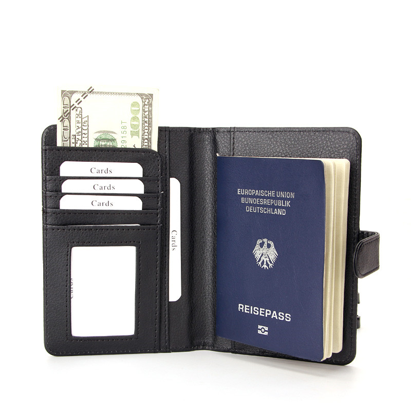 black style leather passport cover