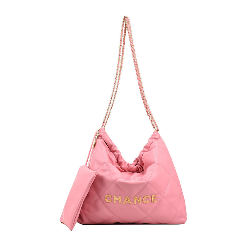 2022 new tote bag texture chain letter bucket bag trend