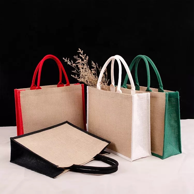 Cheap reusable burlap jute tote shopping bag with handle