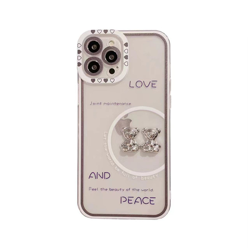Stereo silver bear for iphone13promax apple 12/11 phone case