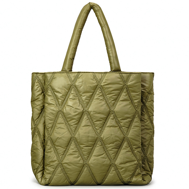 Soft diamond lattice women's tote bag puffer filling cotton handbags