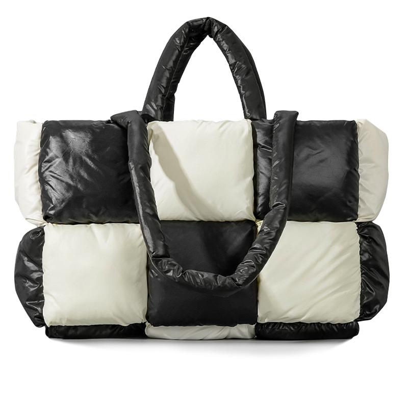 Black and white grid niche square shoulder tote bags