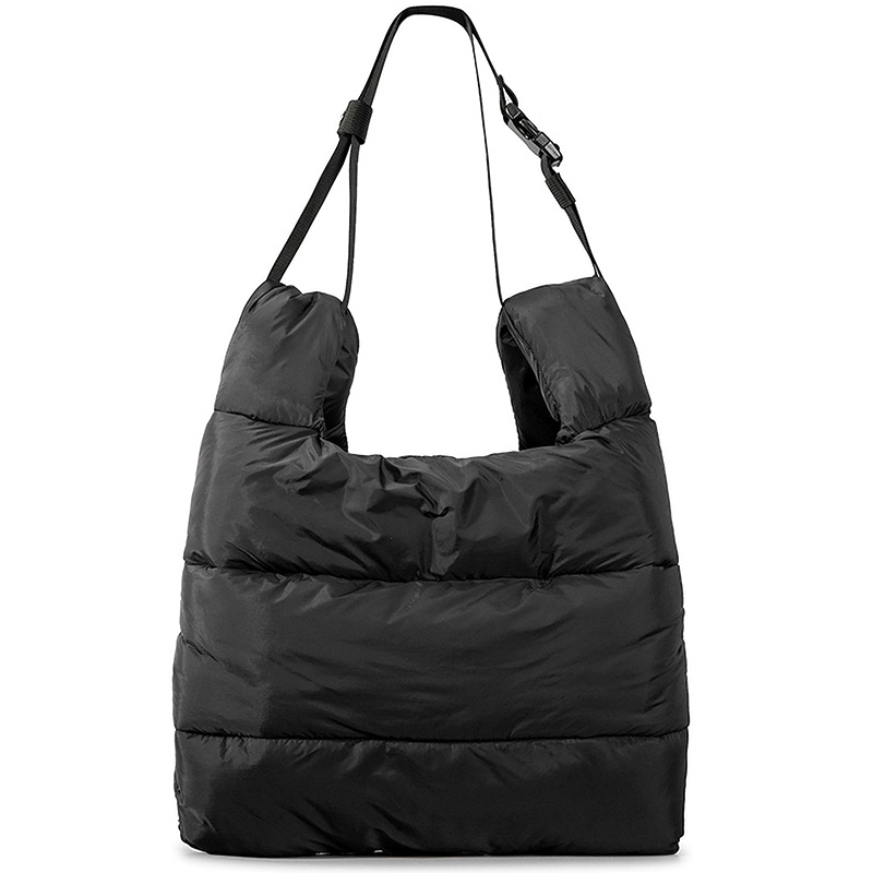Women female simple puffer soft filling cotton shoulder tote bags