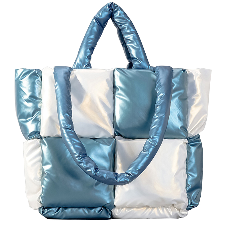 Colorful down cotton puffer soft square grid handbag tote bags