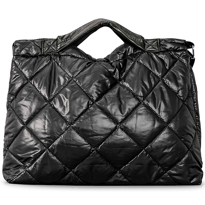 Quilted puffy nylon filled cotton women's handbag tote bags