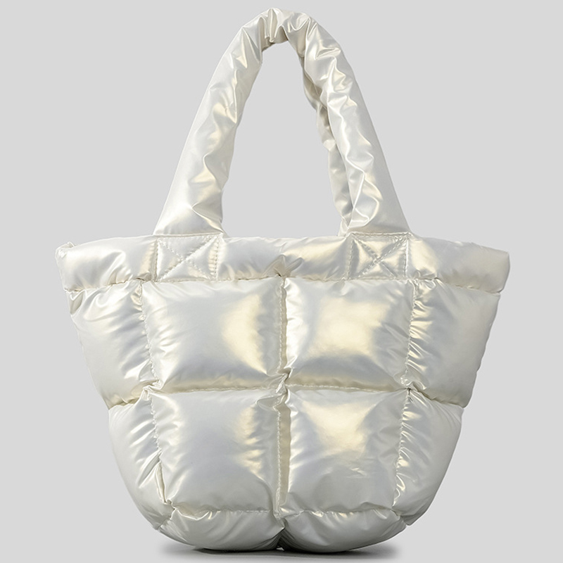 Small Women's Quilted Puffy Padding Cotton Puffer Shoulder Tote Bag
