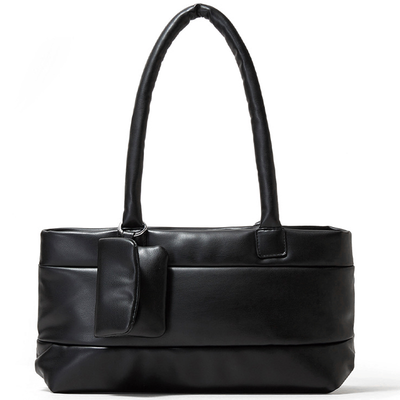 PU luxury padding puffer down cotton  shoulder handbag with purse women's tote bags