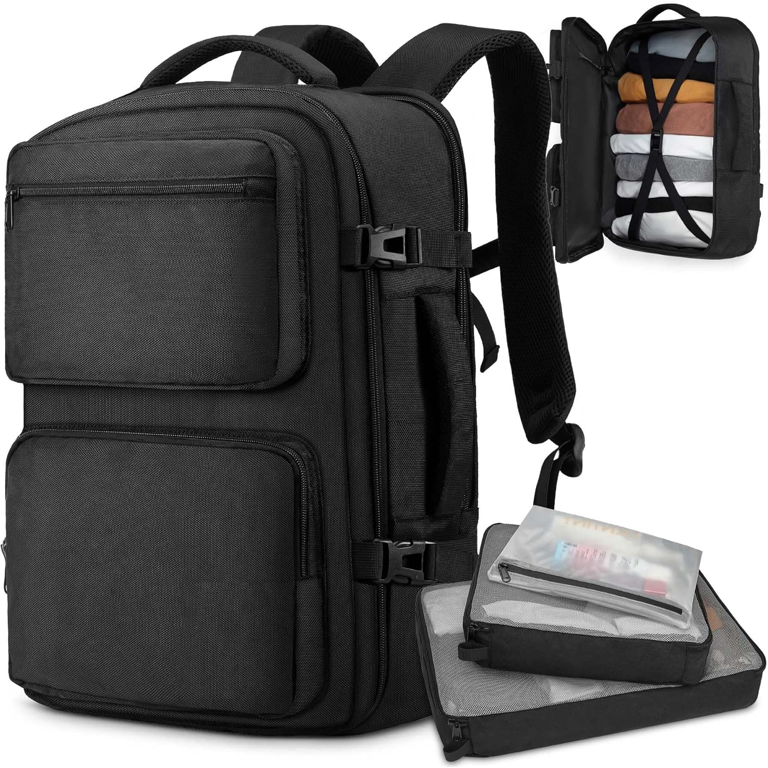 Luggage Backpack with 3 Packing Cubes Laptop Backpack Black