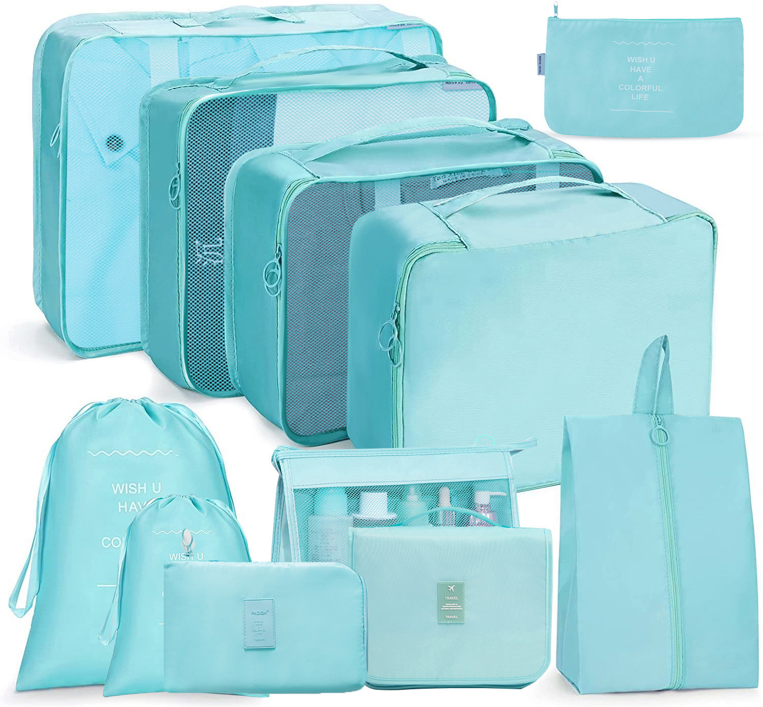 11pcs travel suitcase storage bags sets foldable cosmetic pouch clothing wash bag