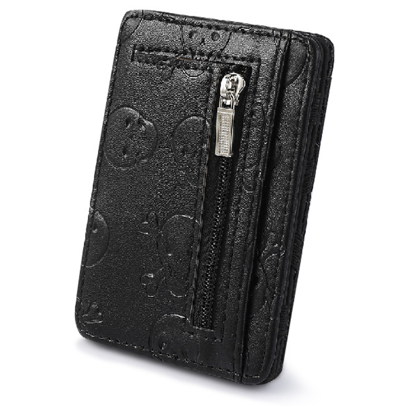Travel PU leather skull black mini wallets crad holder