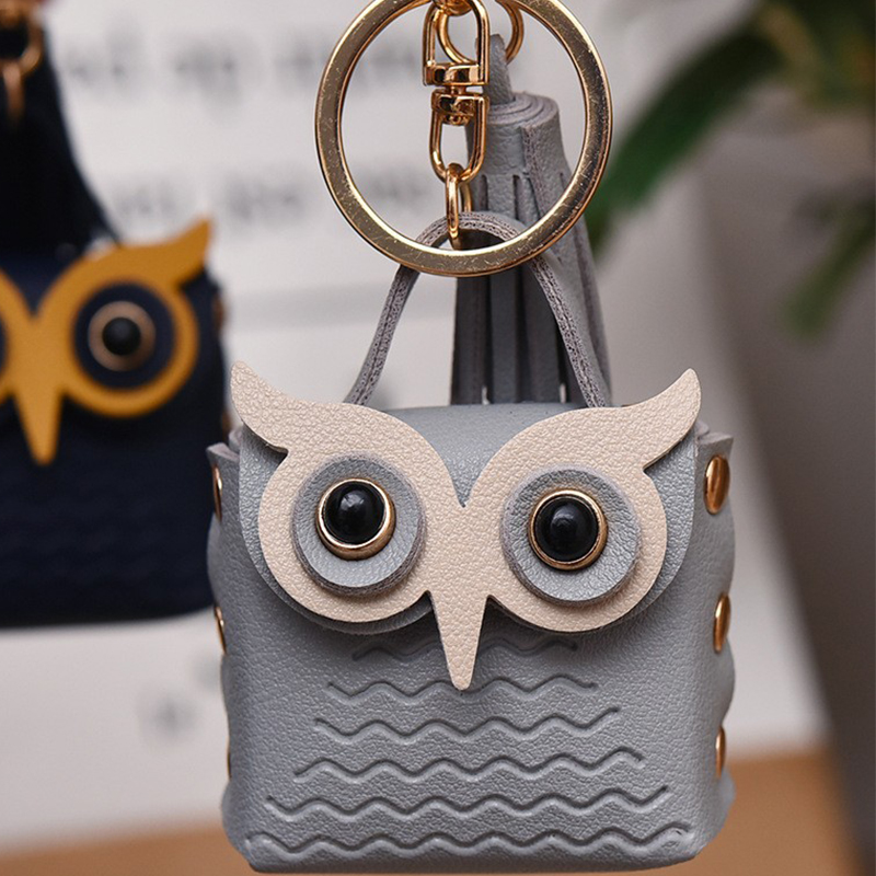 Creative leather cute owl purse keychain home car bag small wallets