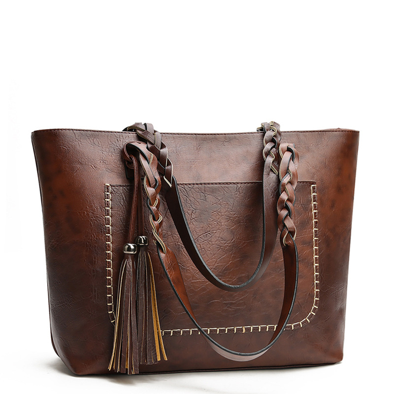 Retro style large capacity PU leather women's tote bag handbags