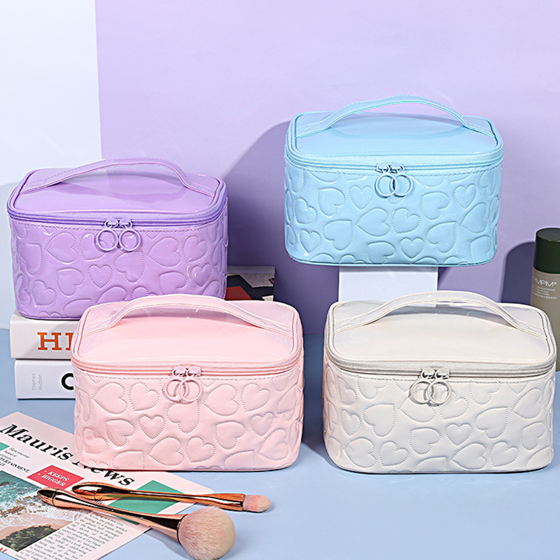 Women's makeup quadrate storage heart PU leather cosmetic bags