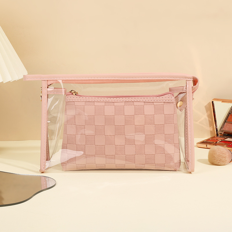 PVC pouch set women's makeup tool storage diamond lattice PU leather cosmetic bags